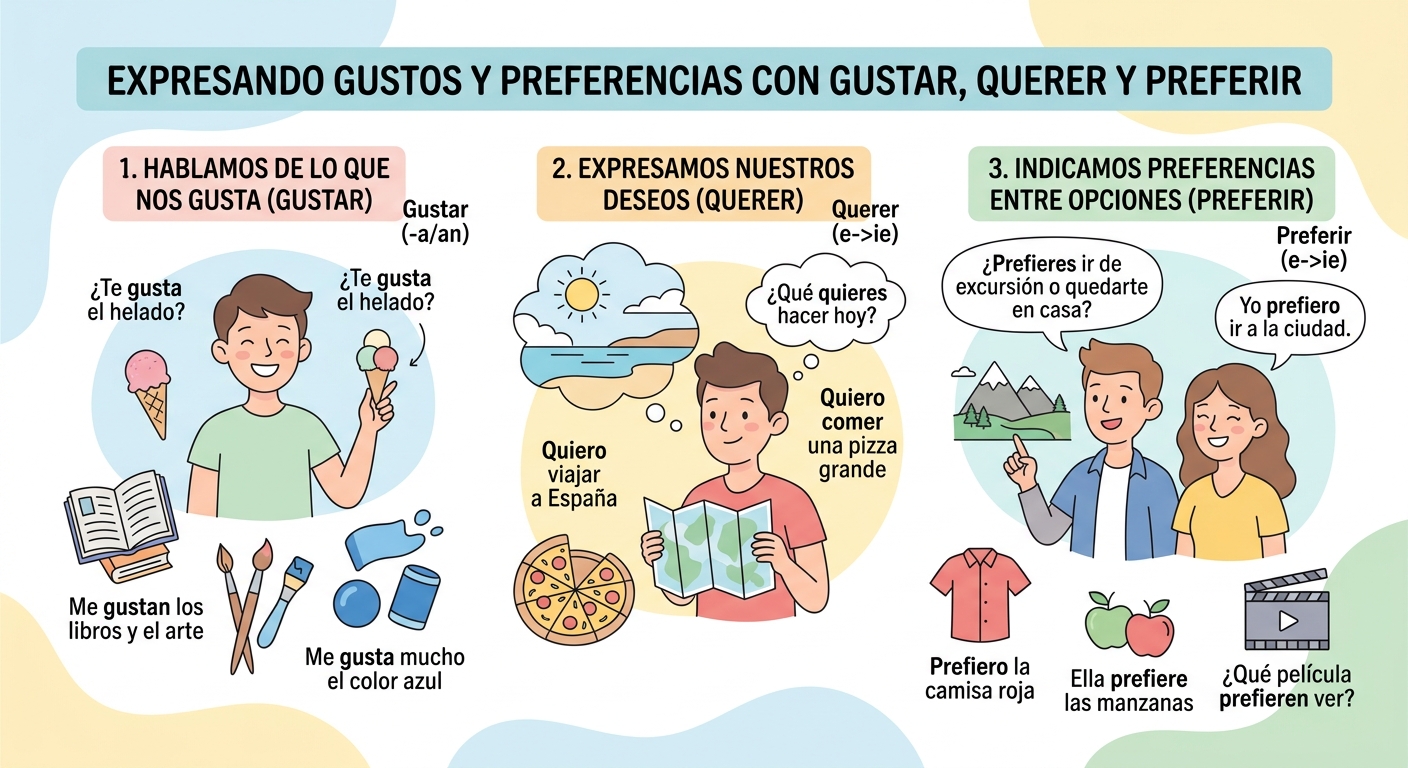 Gustar, querer, preferir