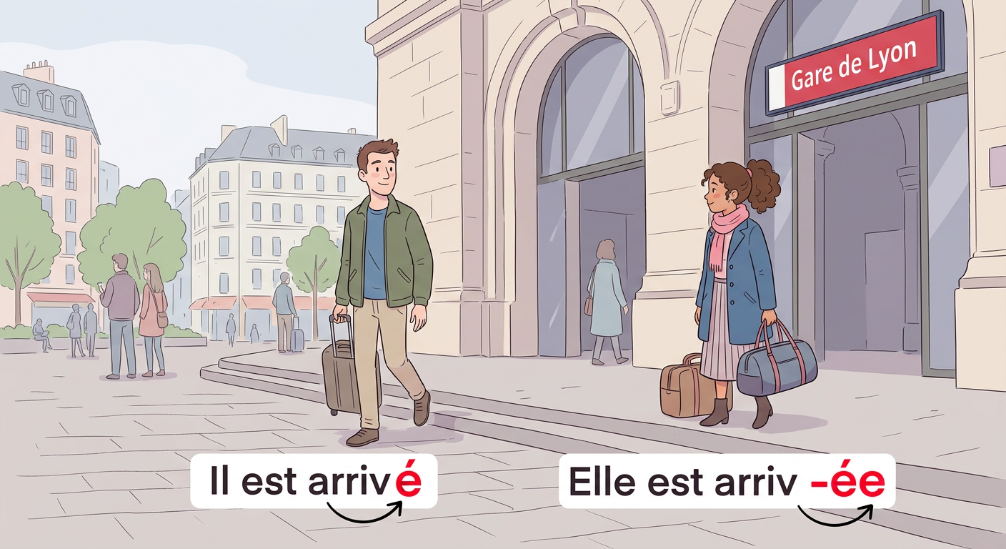 Il est arrivé. Elle est arrivée.